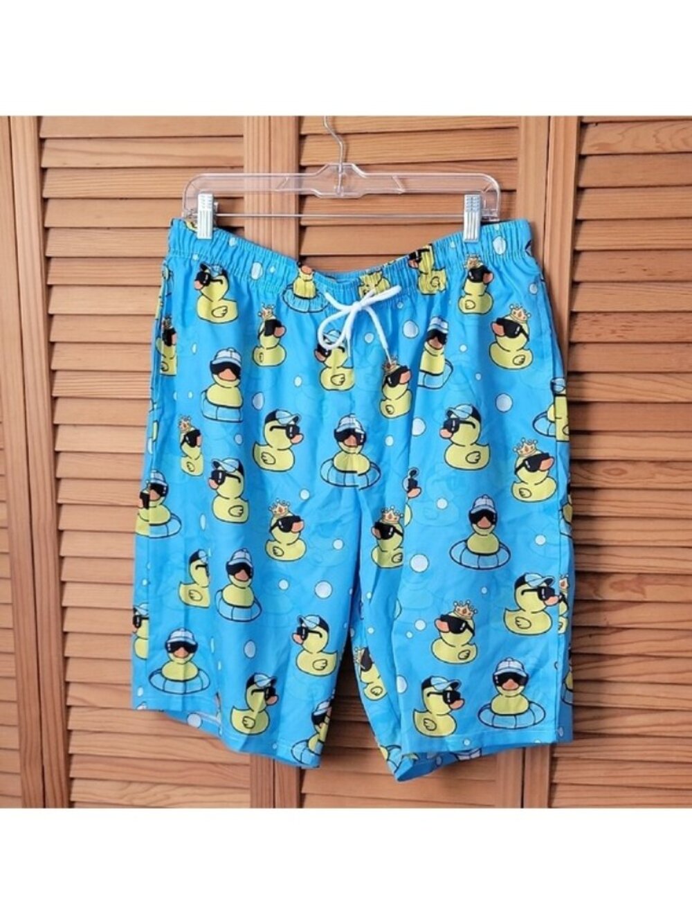 Men’s Rubber Duck Funny Novelty Duck Print Pool Shorts Swim Trunks Size XXL New